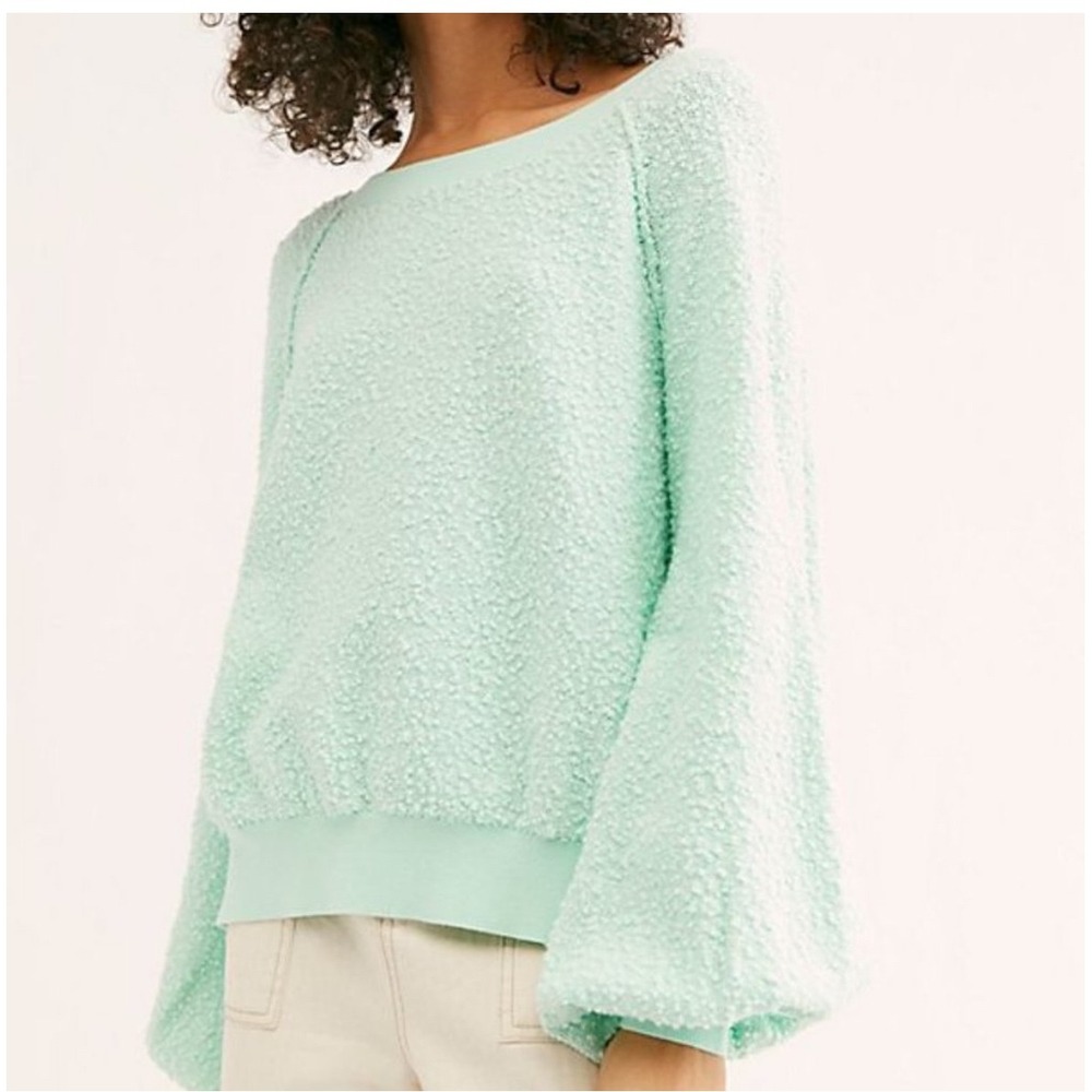 Free People Found My Friend Mint Green‎ Boucle Knit Sweater Size Medium